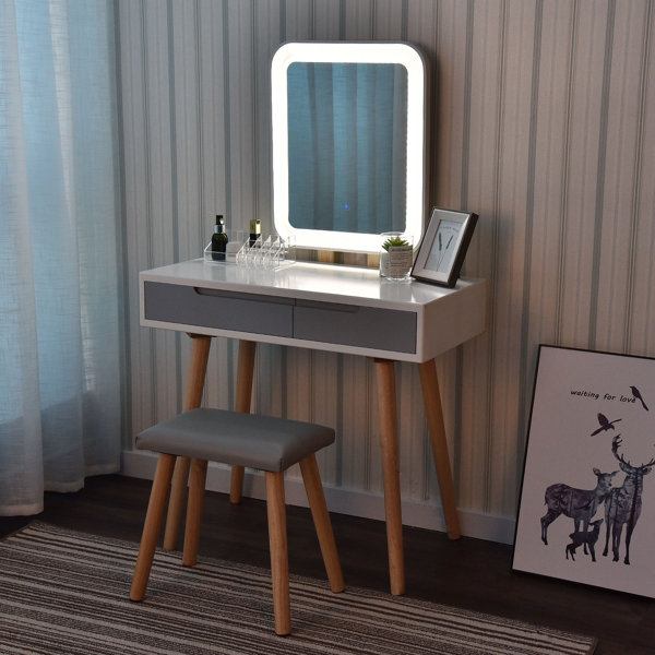 Wrought Studio Blando Solid Wood Vanity Set with Stool and Mirror & Reviews Wayfair.ca